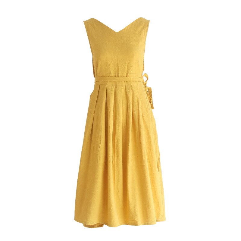 Split Legs Long Cotton Apron Florist Artist Painter Craft Work Wear Waitress Cafe Barista Pastry Chef Catering Event Uniform B77: YELLOW
