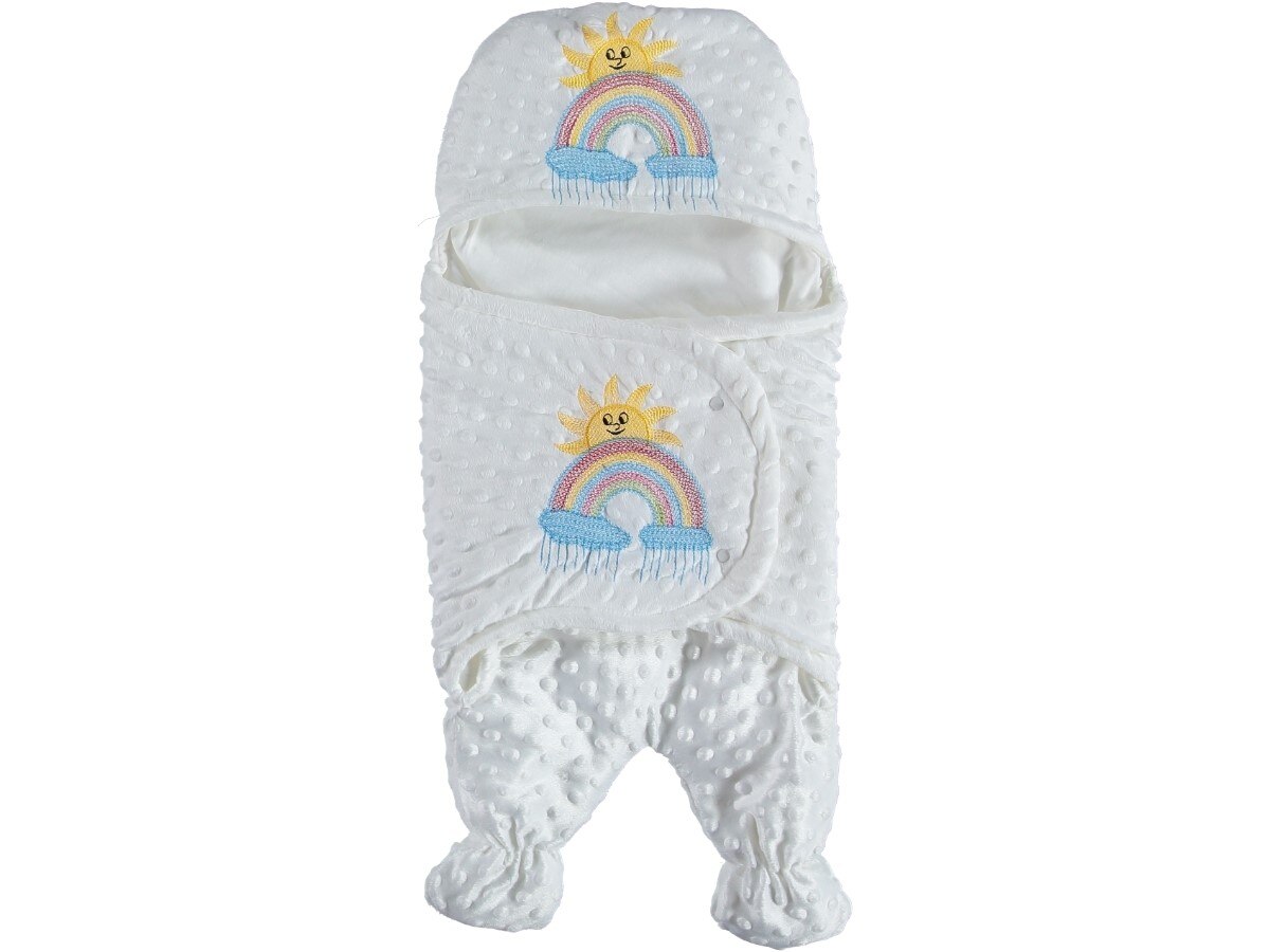 Manta de algodón con bordado de arcoíris para bebé, ropa de bebé de tirantes para bebé recién nacido, 12 montajes, 90x90: Blanco