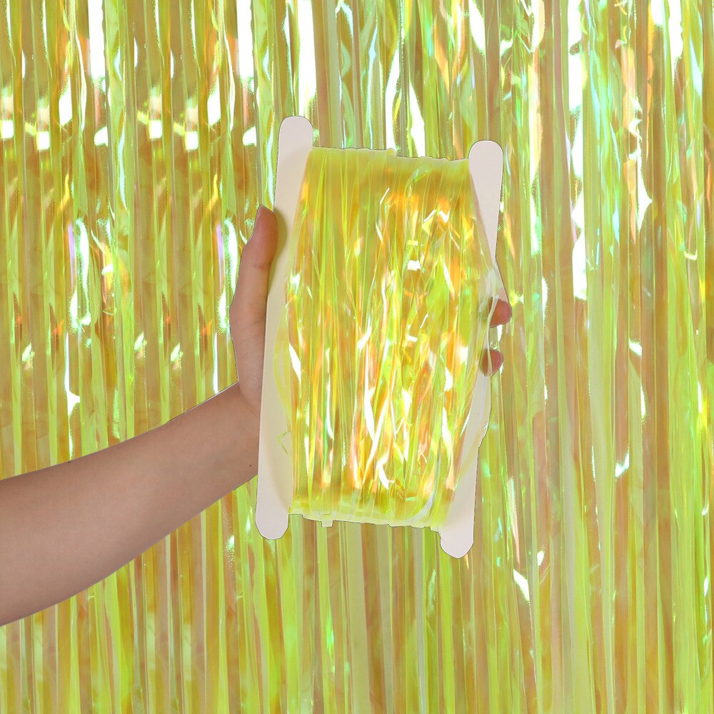 1M X 2M Birthday Foil Fringe Curtain Transparent Candy Tinsel Curtain Wedding Backdrops Decorations Valentine's Day Decor: yellow