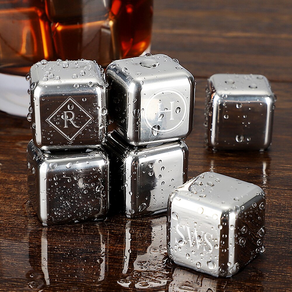 Custom Engraved Stainless Steel Whiskey Stone Ice Cubes Reusable Chilling Stones for Wine Keep Your Drink Cold Bar Tool Sets