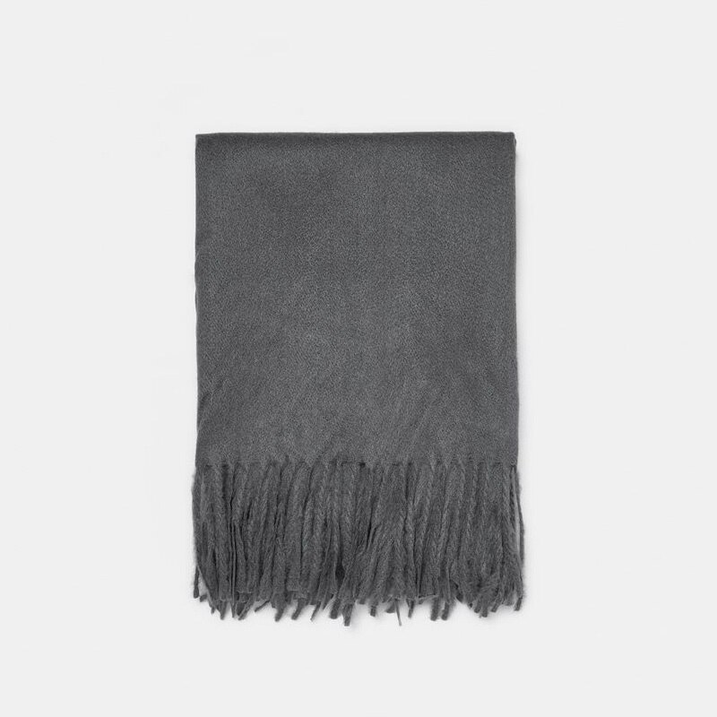 Bufanda de Cachemira de color gris con borlas para mujer, chal de lana lisa, gruesa, cálida, , invierno, novedad