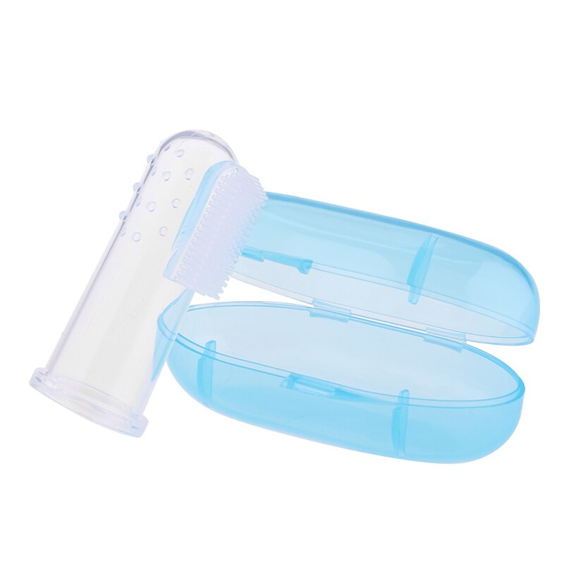 Cepillo de dientes para dedos de bebé, cepillo de dientes de silicona suave, para limpieza de dientes, seguro, a la: blue box