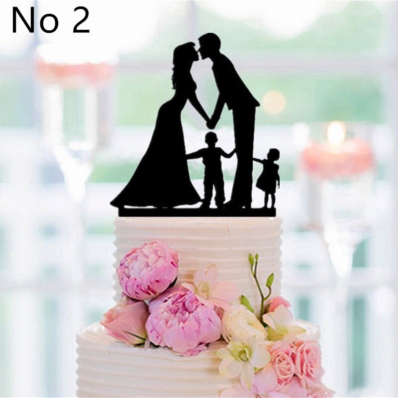 Familie stil kage topper familie silhuet bryllup kage topper brud og brudgom par topper bryllup, jubilæum indretning: No 2