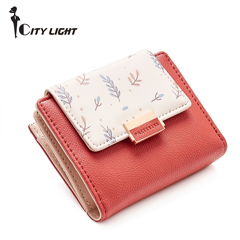 Brand Women Wallet Small Short Fold Purse Printing Contrast color Female Coin Purse Multifunction Coin Pocket