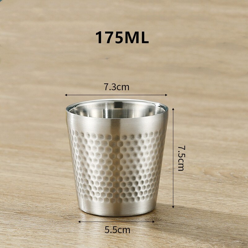 Insulation Anti-scalding Stainless Steel Cups Unbreakable Metal Drinking Beer Coffee Tea Cup Home Outdoor Activities BPA Free: Silver 175ML