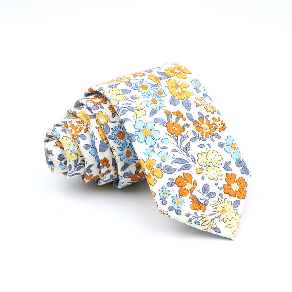 Cravate slim en coton pour hommes, , décontracté, pour costume de mariage, rose, bleu, jaune, imprimé Floral,