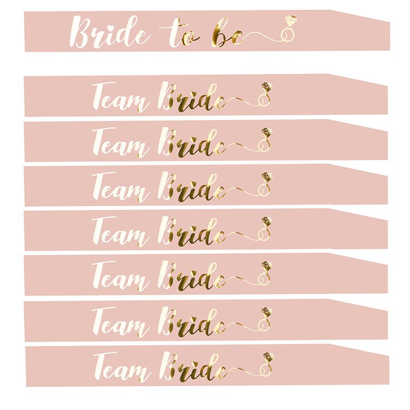 Rose Gold Bride To Be Black Team Bride Sash Bridesmaid Girls Sashes Wedding Bridal Shower Bachelorette Hen Party Decoration: 8pcs