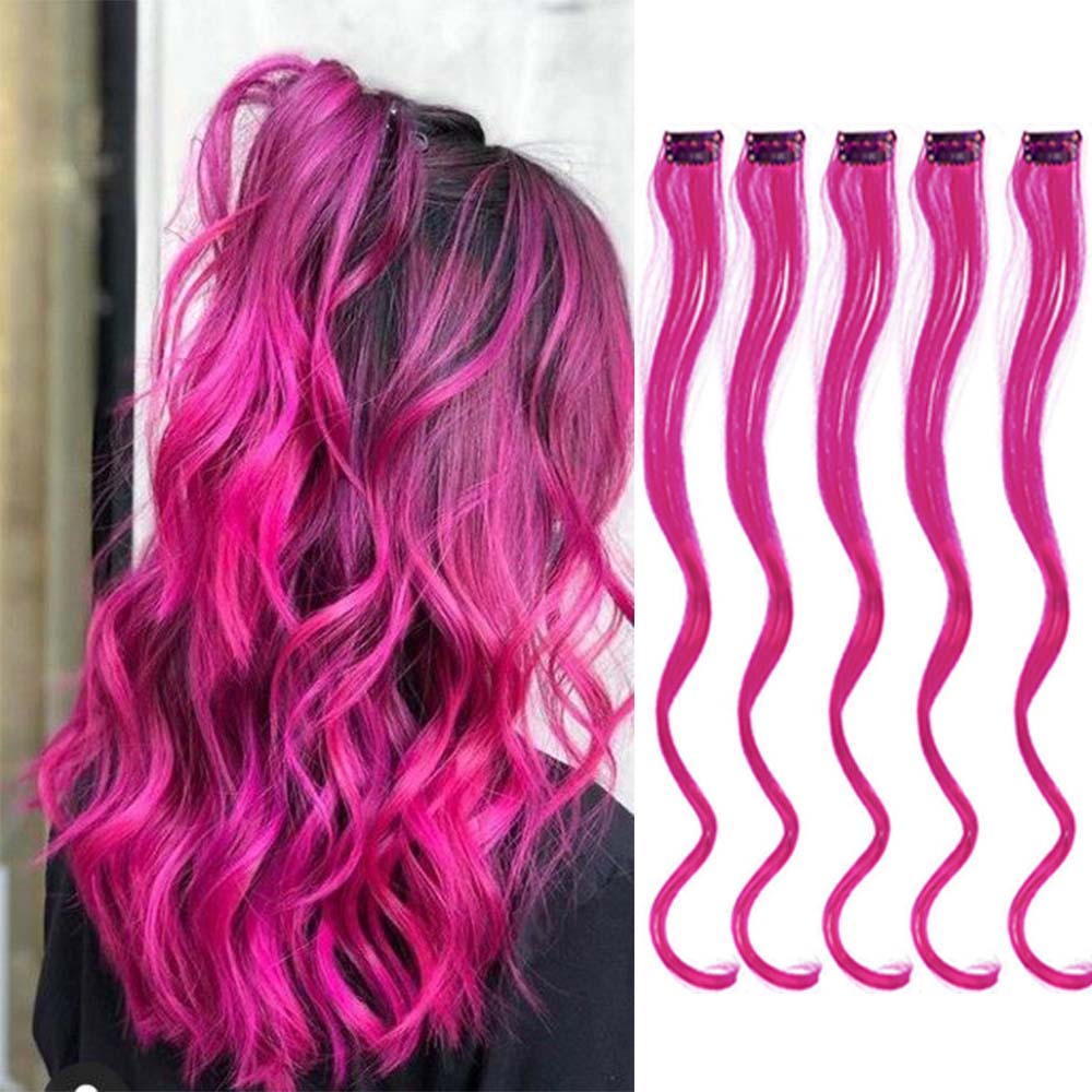 5 unids/set 18 pulgadas Clip de colores en extensiones de cabello largo rizado sintético resaltado postizos coloridos pelo de rayas para mujeres: #8