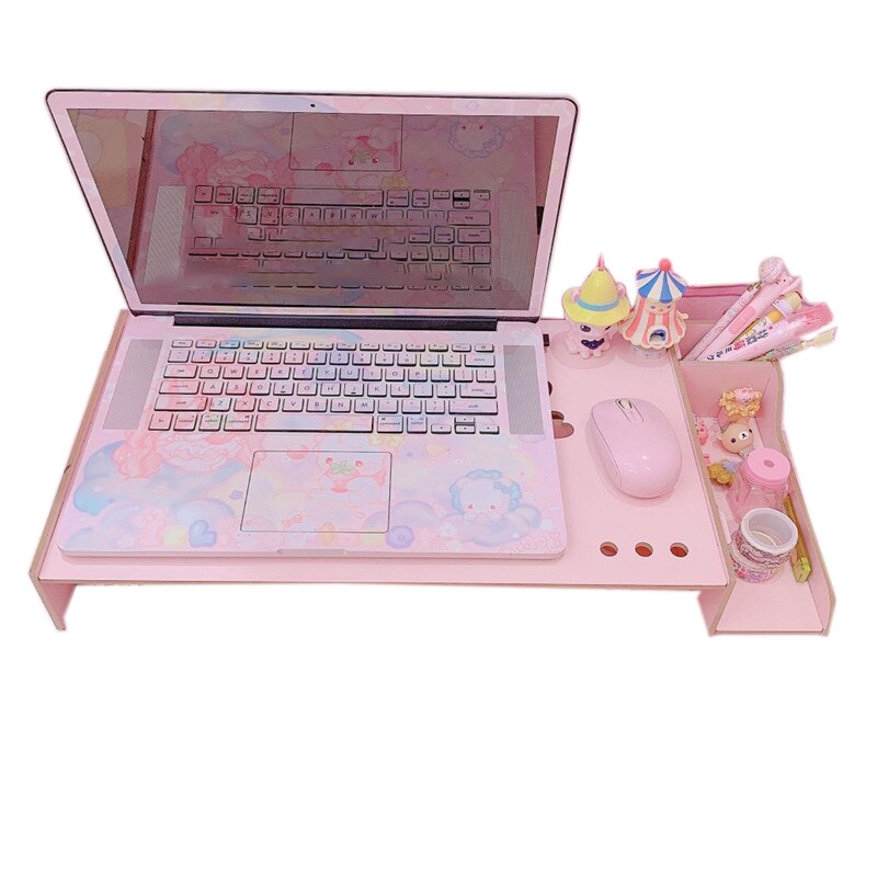 Roze Houten Computer Monitor Verhogen Rack Laptop Verhogen Storage Box Office Desktop Computer Opbergrek Kantoor Accessoires