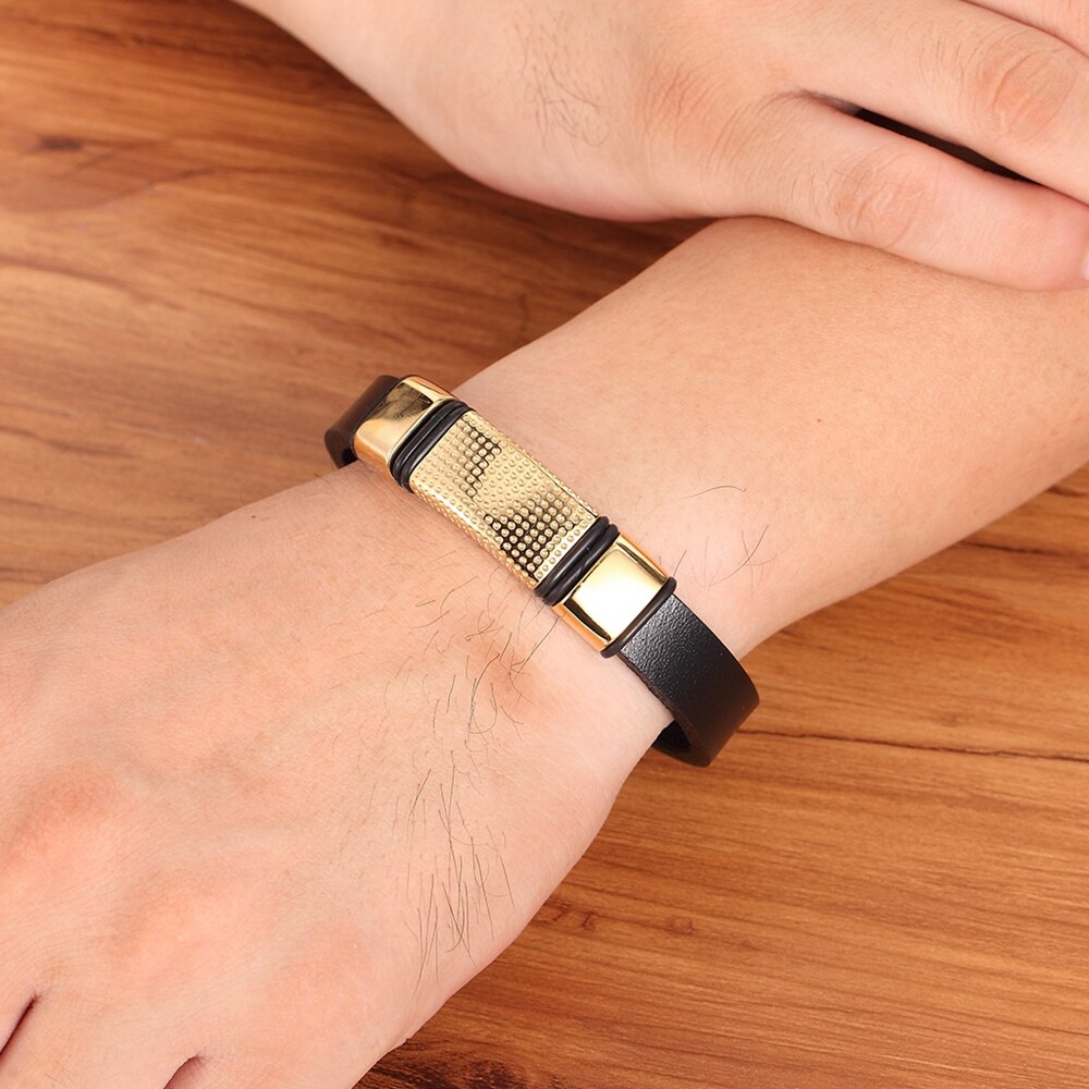 Charm Rvs Sieraden Goud Zilver Gevlochten Magnetische Touw Zwarte Mannen Armband Accessoires Hip Hop Punk