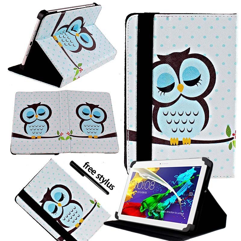 KK&LL For Lenovo Tab 2 A10-70 10.1 Inch - Leather Tablet Stand Folio Cover Case + Free stylus: Sleeping Owl