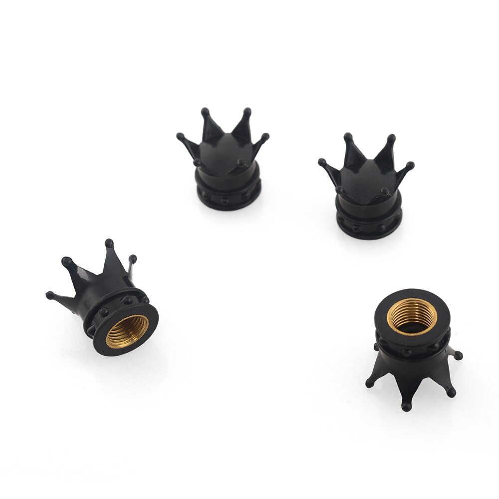 4 Stuks Aankomen Aluminium Kroon Auto Tire Ventieldopjes Tyre Air Dust Caps Truck Fiets Wiel Auto Ventiel cap: Black