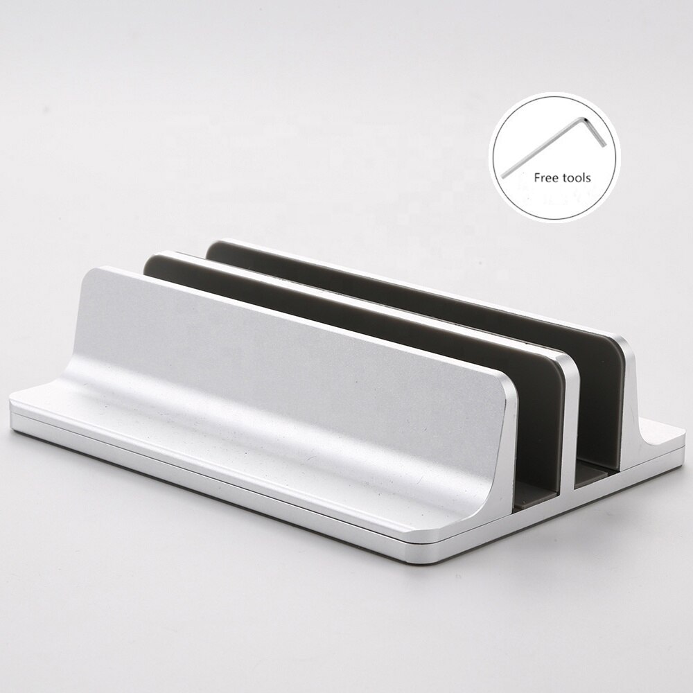 Soporte Vertical para ordenador portátil, accesorio de Metal ajustable, doble soporte de escritorio de aluminio, soporte de libro para Notebook, PC: Silver Daule slot