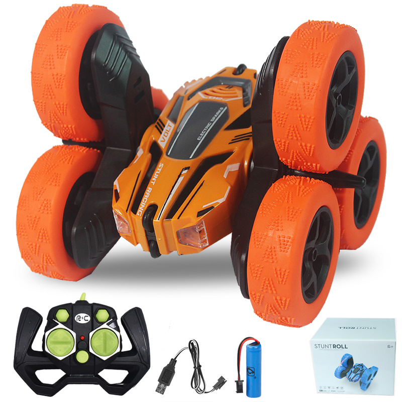 2,4ghz rc car toy remote control six-wheel stunt car toy 360 ° rotating roll electric vehicle children boy: Orange