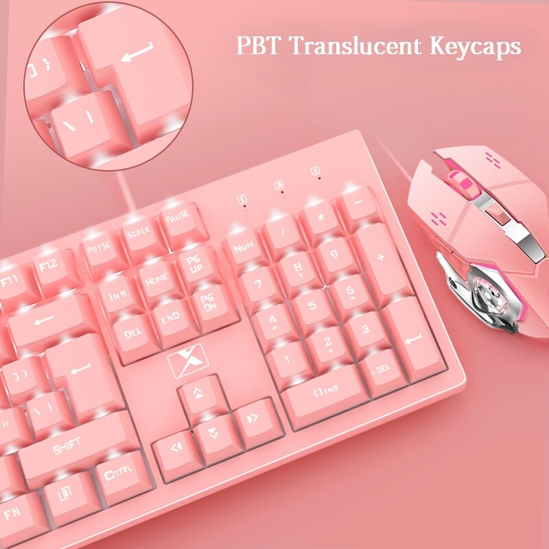 Gaming tastatur og mus 104 tastaturer med hvidt baggrundsbelyst mekanisk følelse tastatur og spilmus til bærbar pc gamer