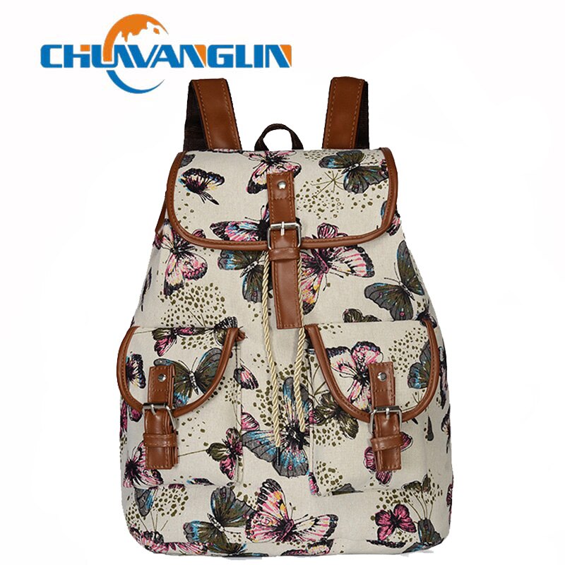 Chuwanglin sac d'école rétro Vintage femmes sac à dos cordon impression toile sac à dos multi-fonction sac à dos femme A81107