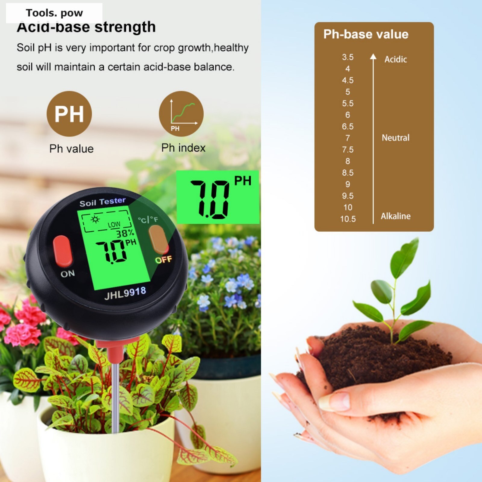 5 in 1 Soil PH Meter, Soil PH and Moisture Meter, Solar Temperature Measurement, Intensity Analysis, Soil Acid Alkaline Meter