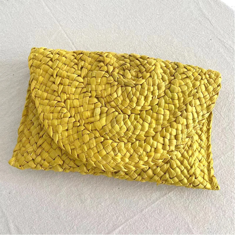 Fashionable Corn Husk Straw Bags Hand-woven Women Clutch Envelope Handbag Long Purse For Female Summer Beach Bag bolsa: Yellow