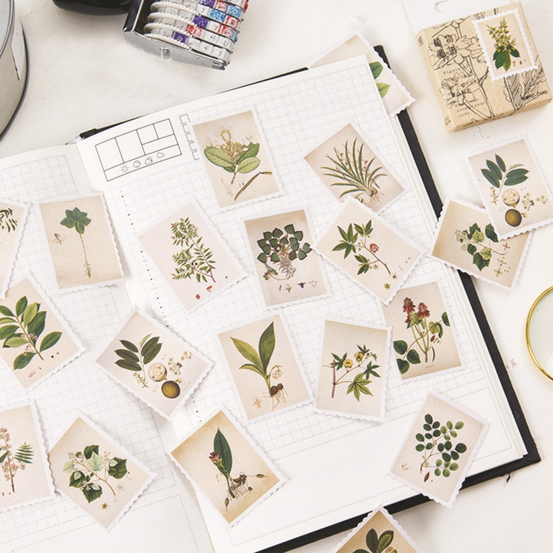 Xinaher 45 stk/æske vintage planter stempel papir klistermærke dekoration klistermærker diy til håndværk dagbog scrapbog planner etiket klistermærke