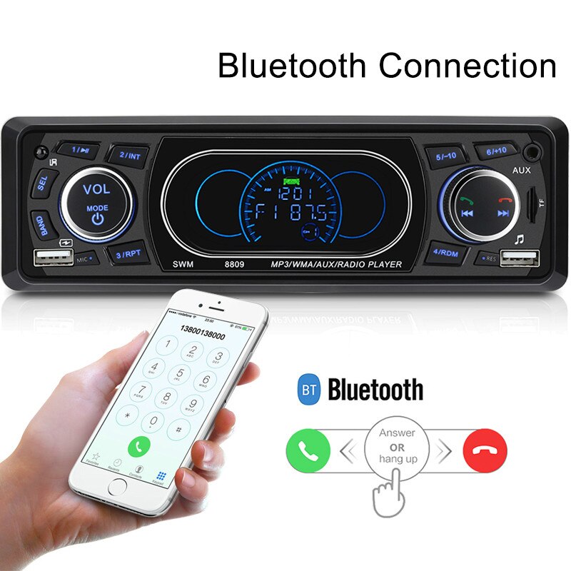 Dual USB Bluetooth Autoradio 1Din Autoradio Coche Recorder Auto Stereo Multimedia Speler MP3 FM Input SD Klok In Dash AUX FM