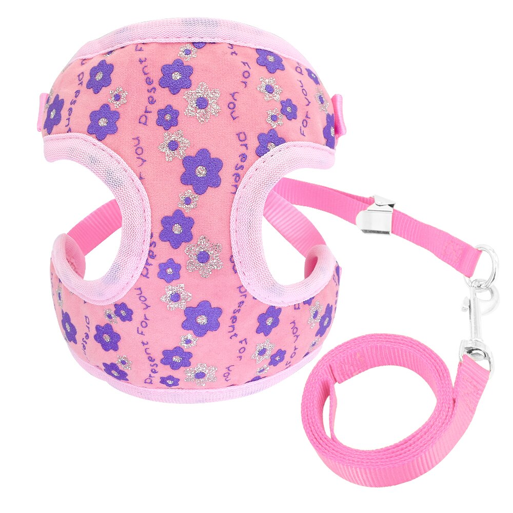 Cute Cat Harness and Leash Set Mesh Kitten Puppy Vest Chihuahua Yorkies Mesh Pet Clothes For Small Dogs Cats Flower Pattern: Pink / S