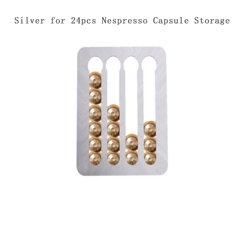24/40 pods nespresso capsule opbergrek keukenkast restaurant wandtype opbergrek aluminium beugel koffie opbergplanken: 24 stuks zilver