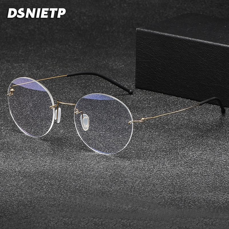 Vintage Titan legierung randlose Brille Rahmen Männer Runde verschreibung pflicht ige Myopie rahmenlose Brille Frauen Luxusmarke Brillen