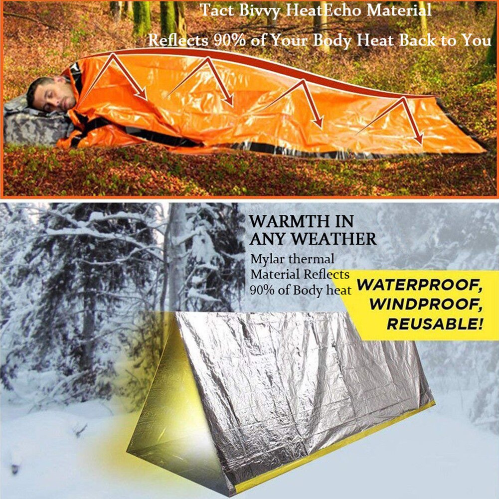 Folding Herbruikbare Thermische Waterdichte Reizen Emergency Outdoor Camping Enkele Envelop Pe Aluminium Film Lichtgewicht Slaapzak