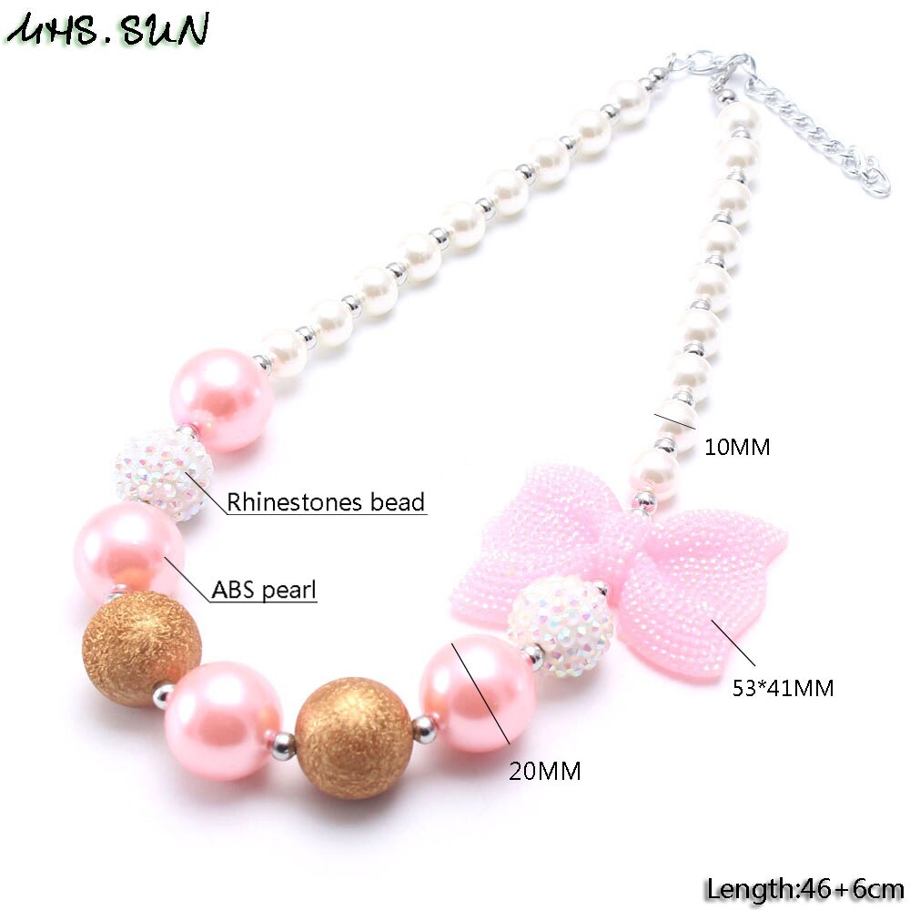 Mhs. Zon Schattige Baby Meisjes Roze Strik Ketting Kids Chunky Kralen Ketting Handgemaakte Bubblegum Sieraden Voor Kind Speelgoed
