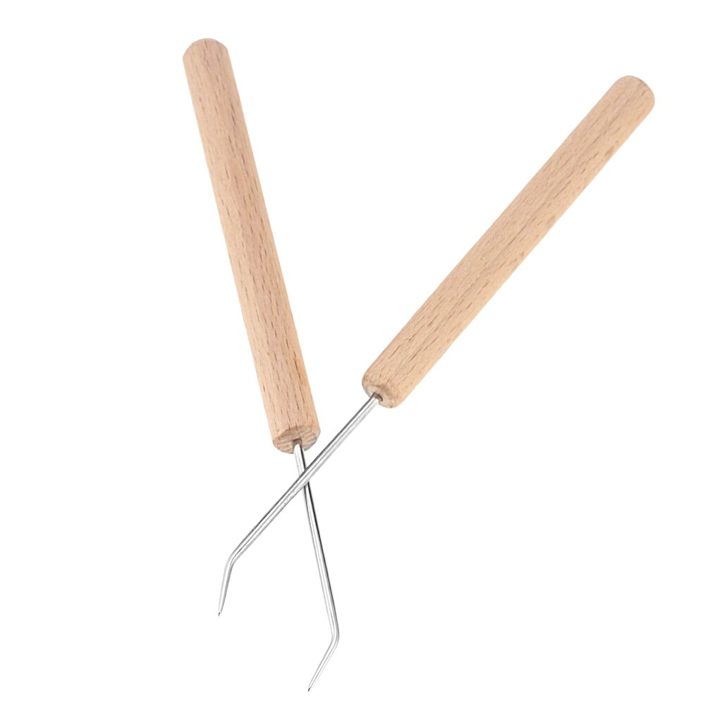 Agulha de dobra de madeira sólida, 2 tamanhos de 15cm de comprimento, gancho de tear de tricô de madeira, ferramentas diy, acessórios de costura de crochê