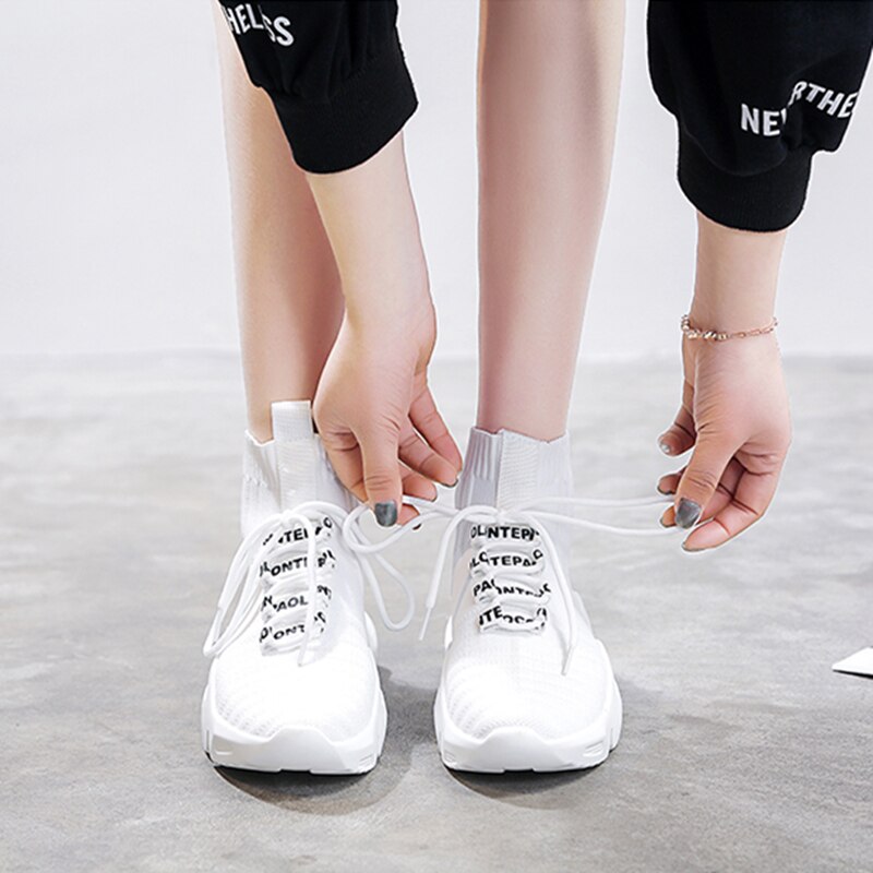 Forår high-top platform sko kvinder chunky sneakers air mesh casual kvinder sko hvide sneakers sok sko kvinde
