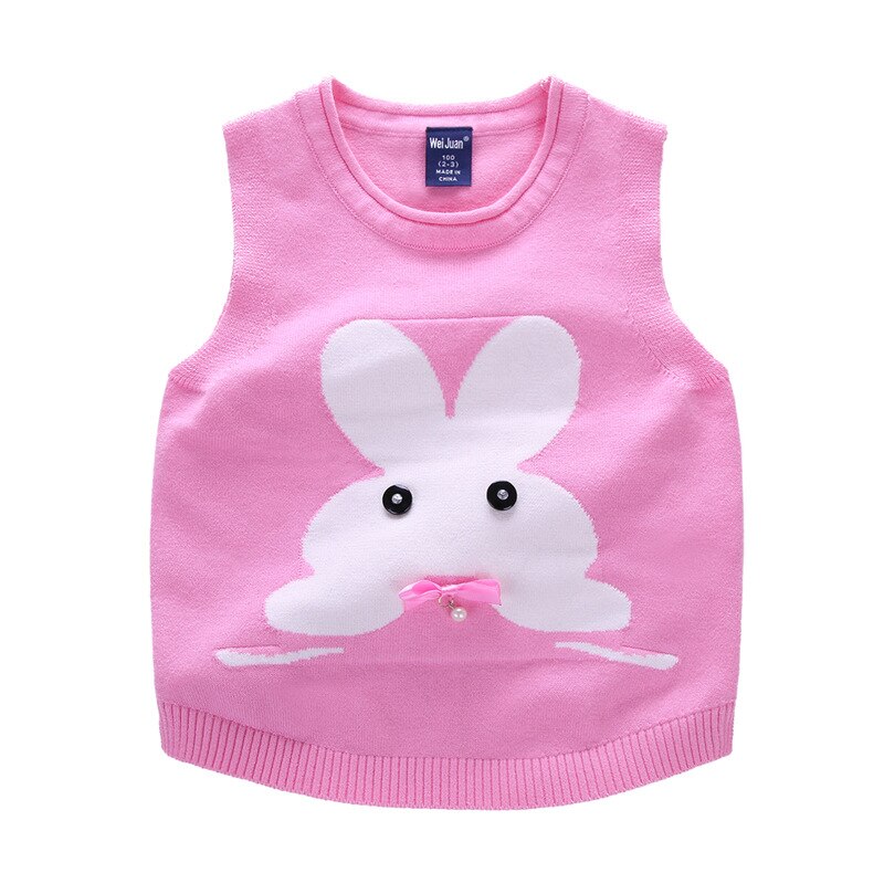 1-6 år efterår og vinter pige strikket vest sød og sød vest kæmmet bomuld børne sweater  kf802: Kaninrosa / 4-5 år (tag 130)