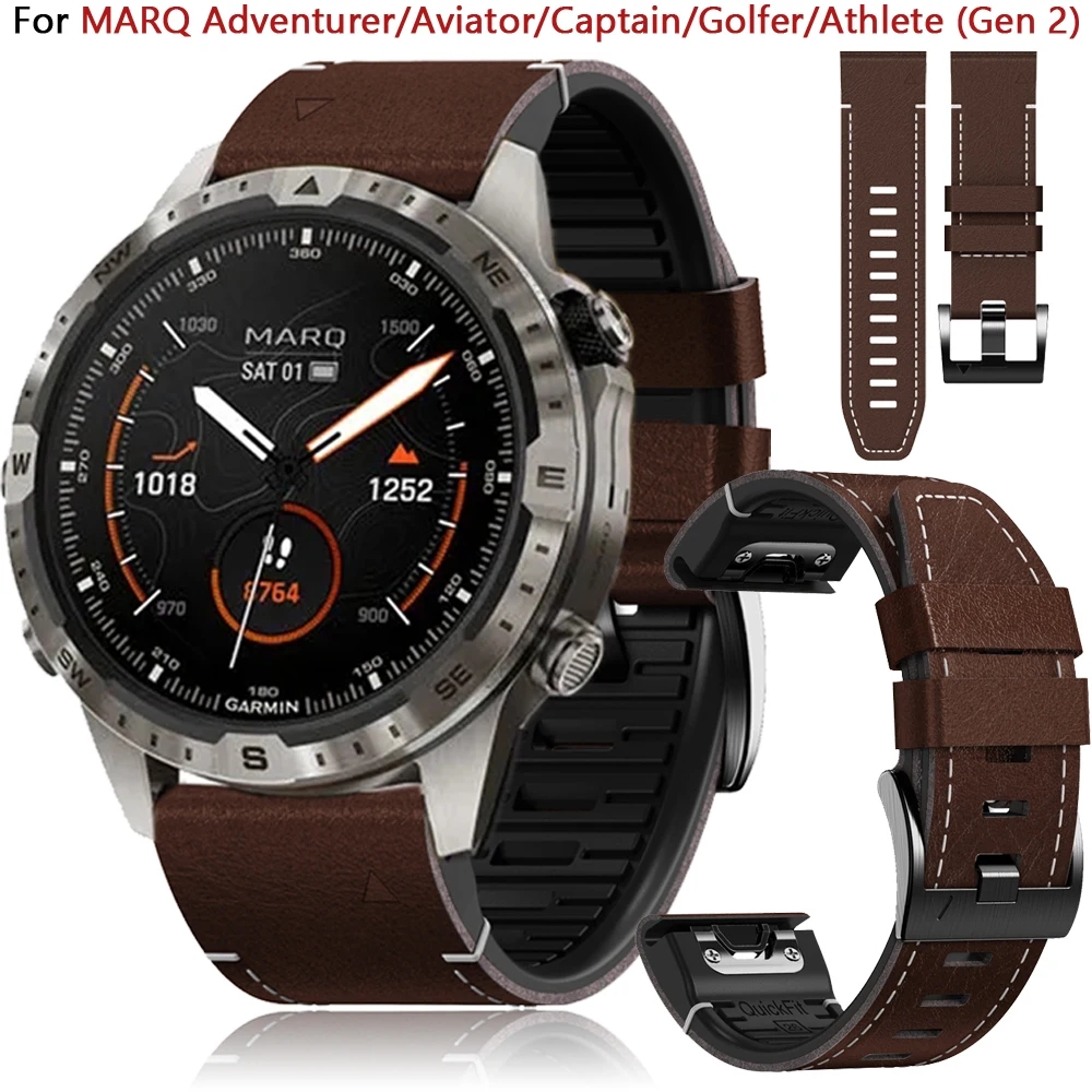 Bandjes Voor Garmin Marq Atleet Avonturier Golfer Captain Aviator Epix Gen 2 Quickfit 22 26Mm Siliconen Lederen Horlogeband Armband