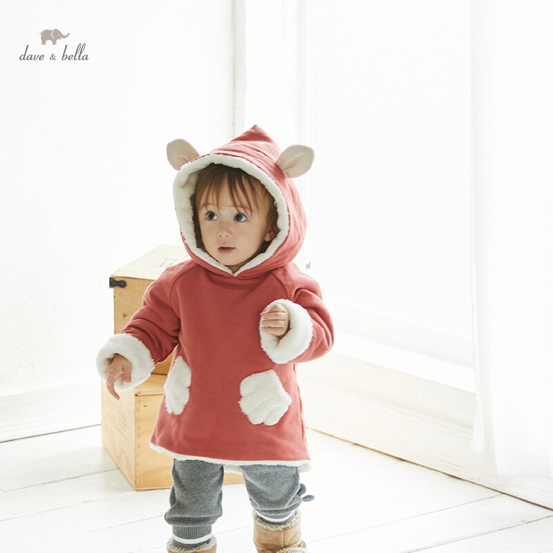 DBW16119 Dave Bella Winter Baby Meisjes Mode Cartoon Capuchon Gewatteerde Jas Kinderen Kinderen Meisje Tops Baby Peuter Bovenkleding