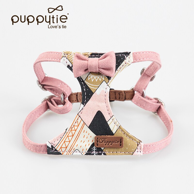 Printed Small Dog Harness Vest with Bowtie Soft Padded for Puppy Pet Dog Walking Training Harness Yorkshire Chihuahua Accesorios: pink / M