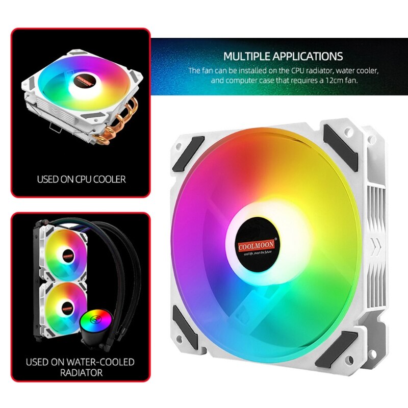 Coolmoon 120mm PWM ARGB PC Case Fan Quiet 4 Pin RGB Cooling Fan for CPU Computer