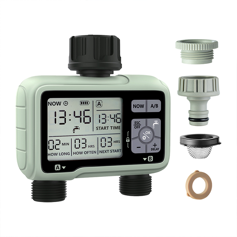 Super système de synchronisation, minuterie d'eau à 2 sorties, arrosage précis, Irrigation automatique extérieure, programme entièrement réglable