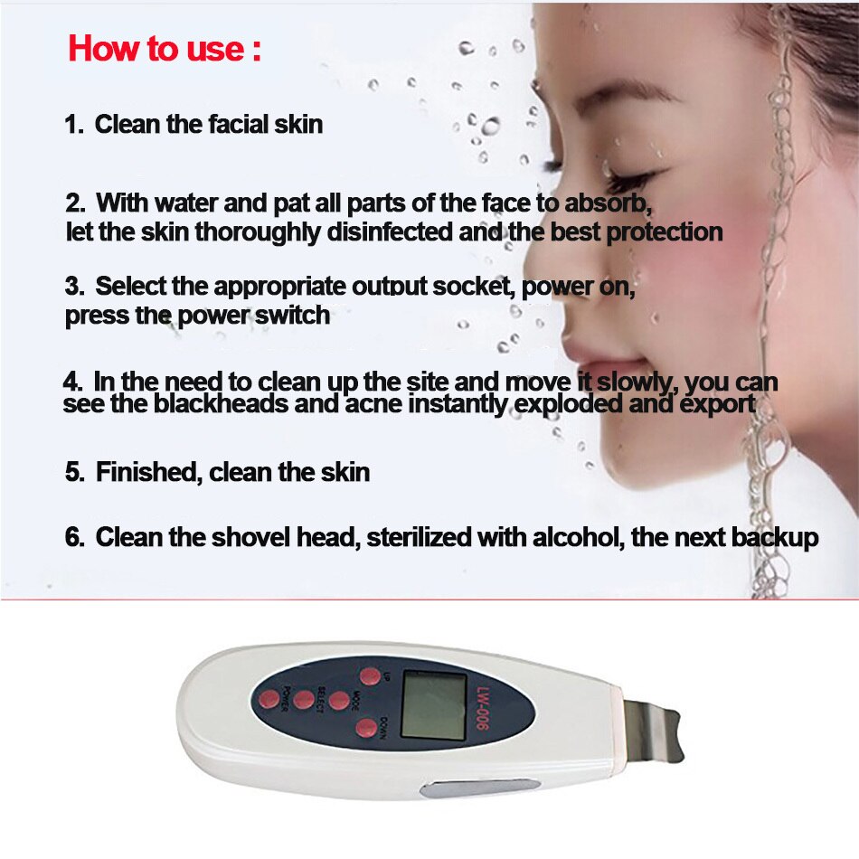 Portable LCD Ultrasonic Skin Cleaner Face Cleaning Acne Removal Spa Beauty Tool Facial Pore Clean Peeling Tone Lift LW 006 LW006