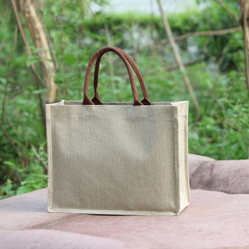 Jute jute-tote store genanvendelige indkøbstasker med håndtag kvinder indkøbstaske strand rejse opbevaring organizer  x7ya: Nc-l