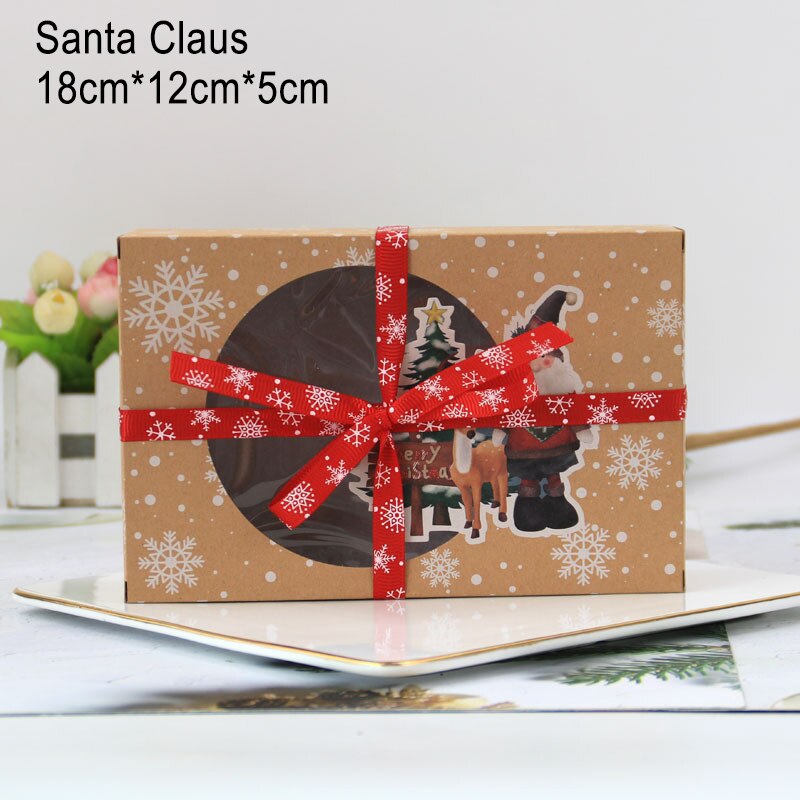 Kraft Paper Box Santa Claus Snowman Cookie Candy Box For Year Party Supplis Christmas Packaging Box Xmas Box