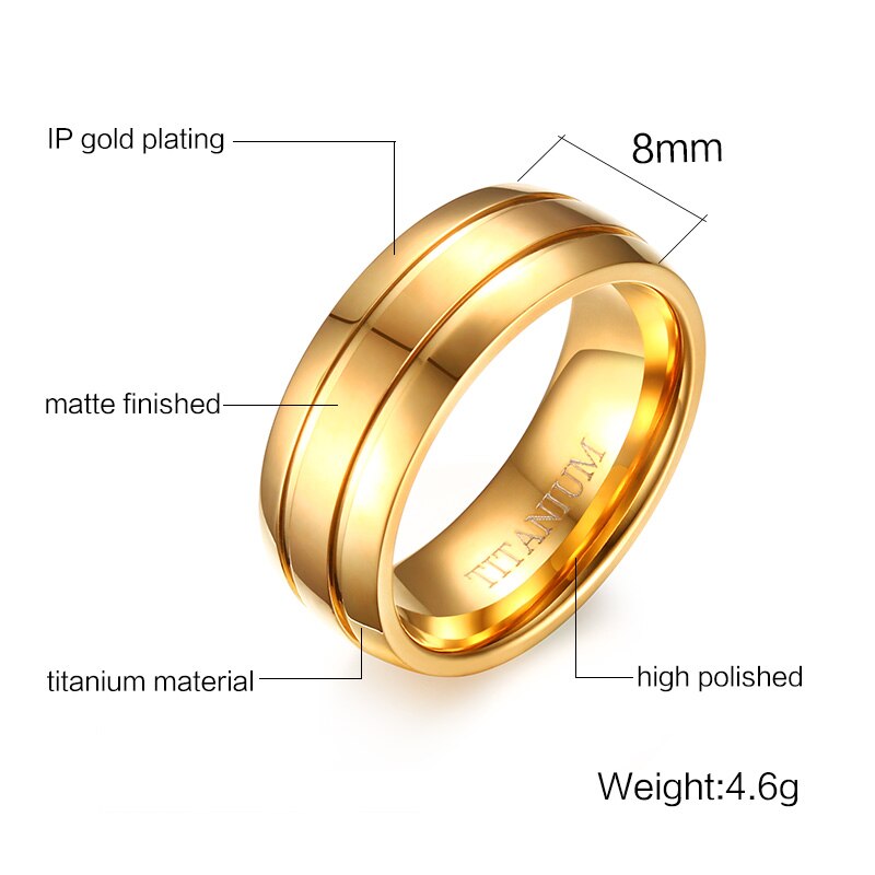 Vnox Pure Titanium Ring Mannen Sieraden 8Mm Zwart Titanium Ring Matte Afwerking Amerikaanse Maat 9 10 11 12