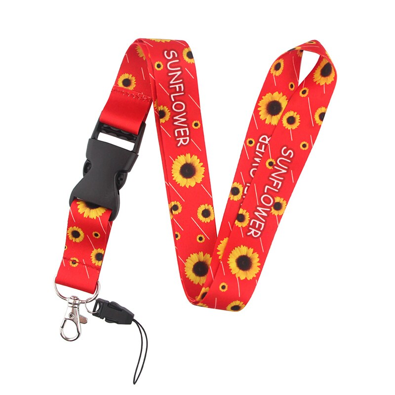 Correa de cuello con girasoles y flores de arte, sujetadora de tarjetas de identificación, llavero, correa de teléfono móvil, , correas, collar, 24 Uds.: 6