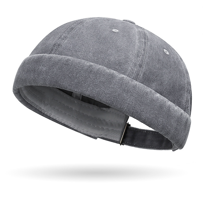 Brimless Hats for Men Womens Skullcap Mens Vintage Docker Beanie Cap Washed Cotton Rolled Cuff Harbour Hat: GRAY