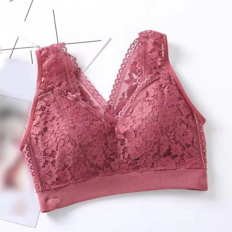 Sømløst undertøy dyp v-hals bralette sommer blonder trådløse bher dameundertøy myke aktive bh'er med stor stropp: Rød
