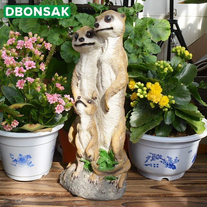 Outdoor Garden Resin Mongoose Crafts Statues Decoration Home Courtyard Balcony Cute Cat Animal Sculptures Decor Park Ornaments