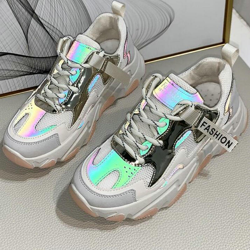 Kvinders chunky sneakers kvinder platform sko snøre åndbare luft sko kvinder kvindelige trænere far sko