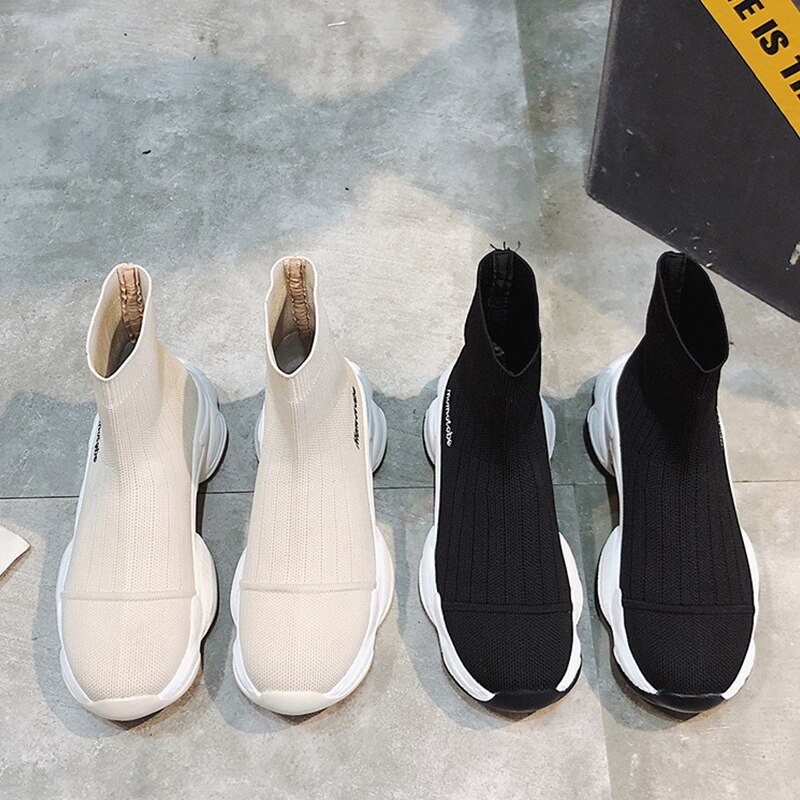 Dames platform schoenen hoge sokken sneakers instappers dames casual dikke zool schoenen effen kleur damesschoenen
