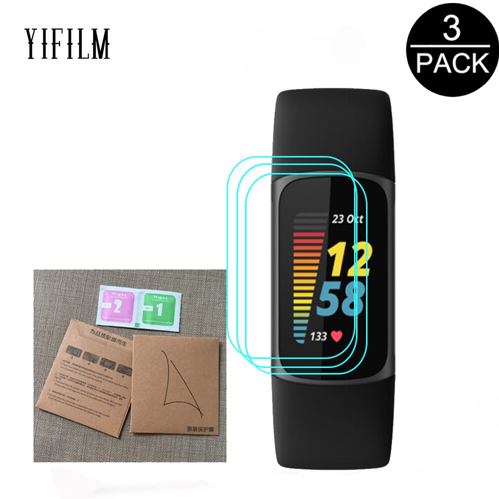 3 stuks hd transparante schermbeschermfolie voor fitbit charge 5 charge 5, zachte tpu-hydrogel, waterdicht, krasbestendig, geen glas