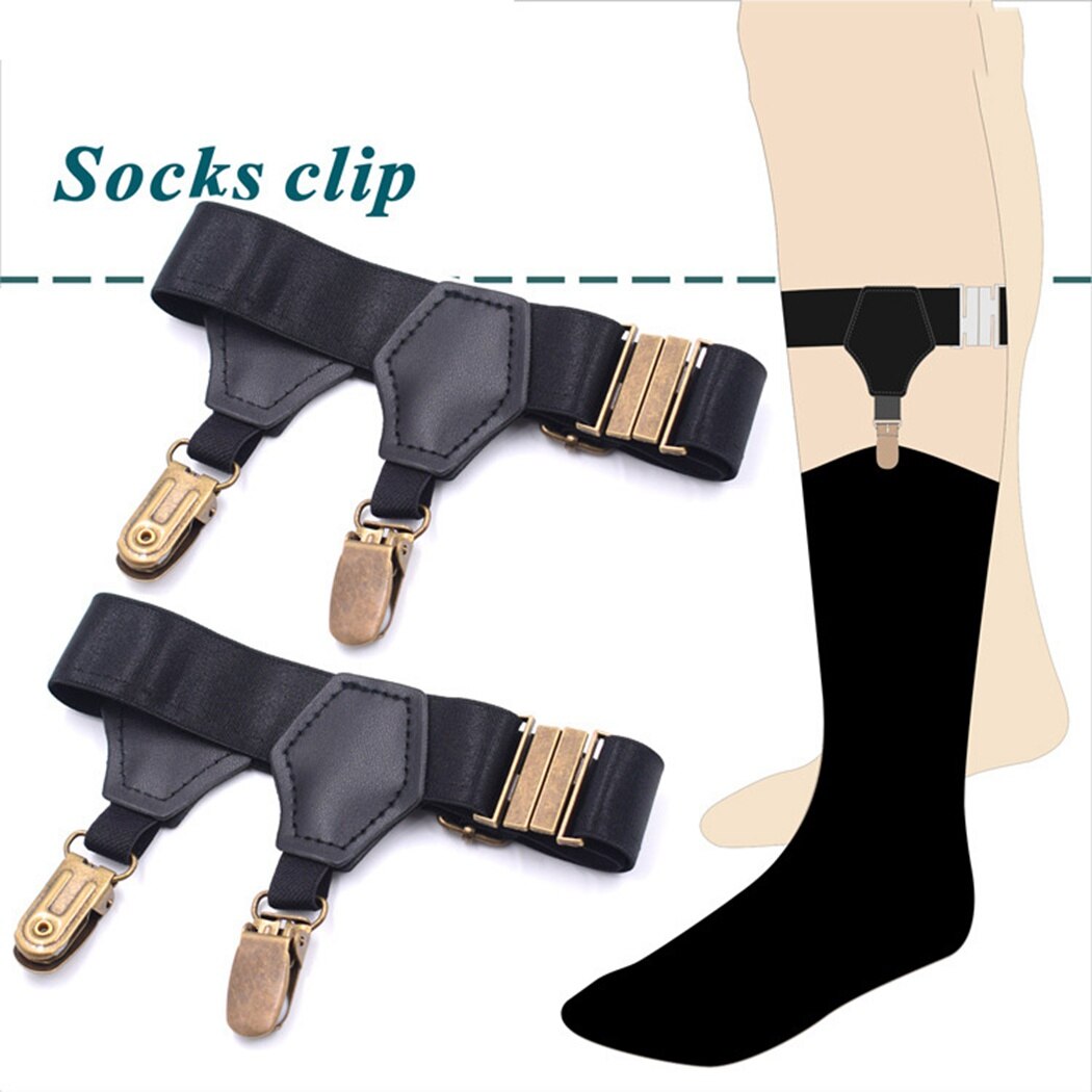 Un par de hombre Camiseta tirantes queda Liga calcetines doble Clip elástico ajustable de Nylon antideslizante tirantes para calcetines
