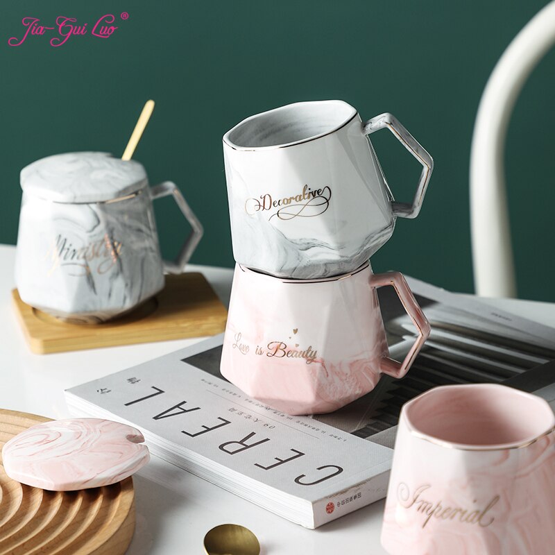 LUO – tasse en céramique de JIA-GUI ML pour femme, Mug pour préparer du thé, du café, de l'eau, avec couvercle, cuillère, style nordique, pour le bureau, 380ML, G079